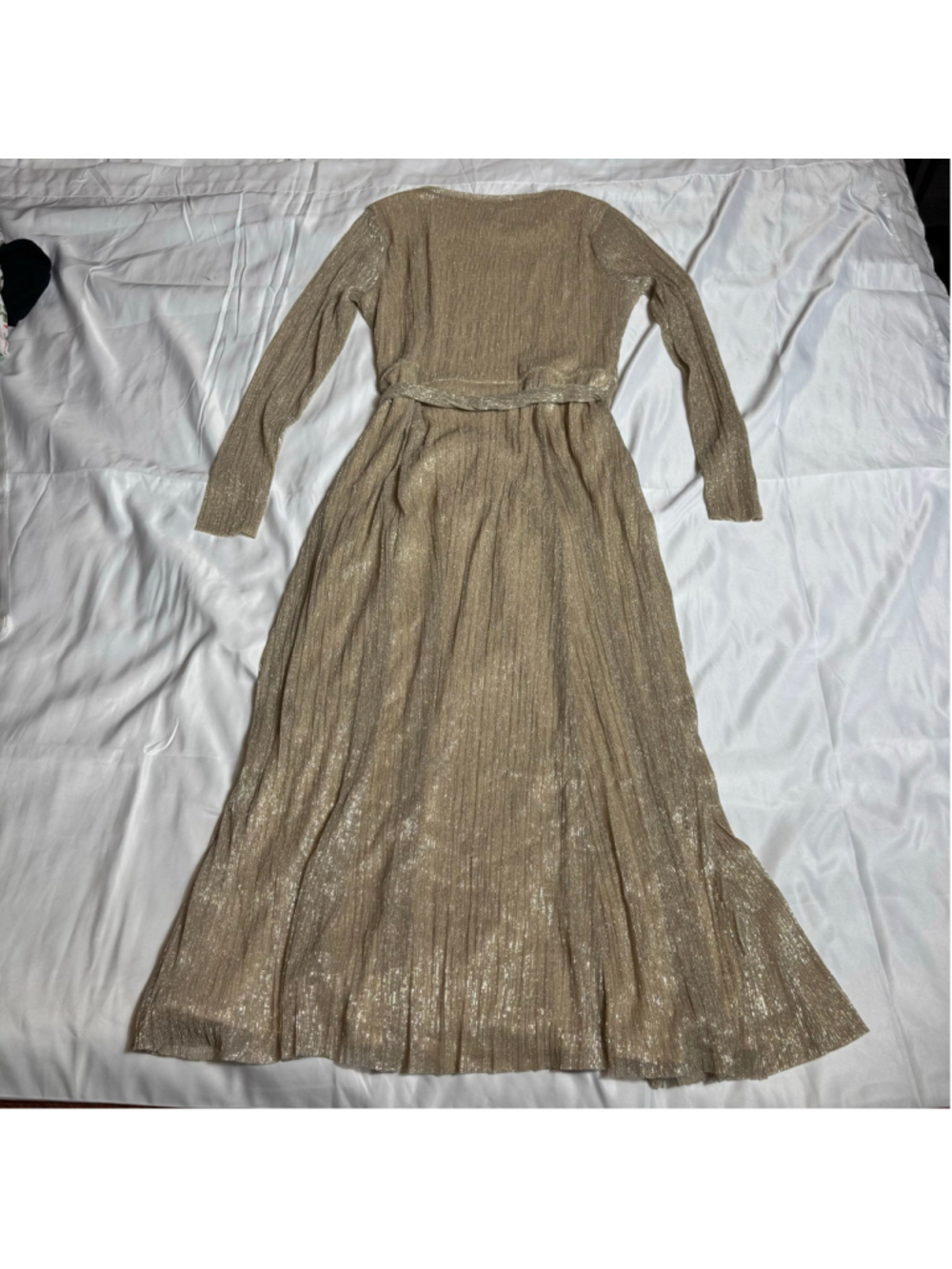 Women's Anne Klein Maxi Dress Size 10 Gold Metallic Long Sleeve - Picture 6 of 8